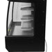 Omcan 44377 open air 51-inch wide refrigerator, close-up of the glass side panel, shelves and black base