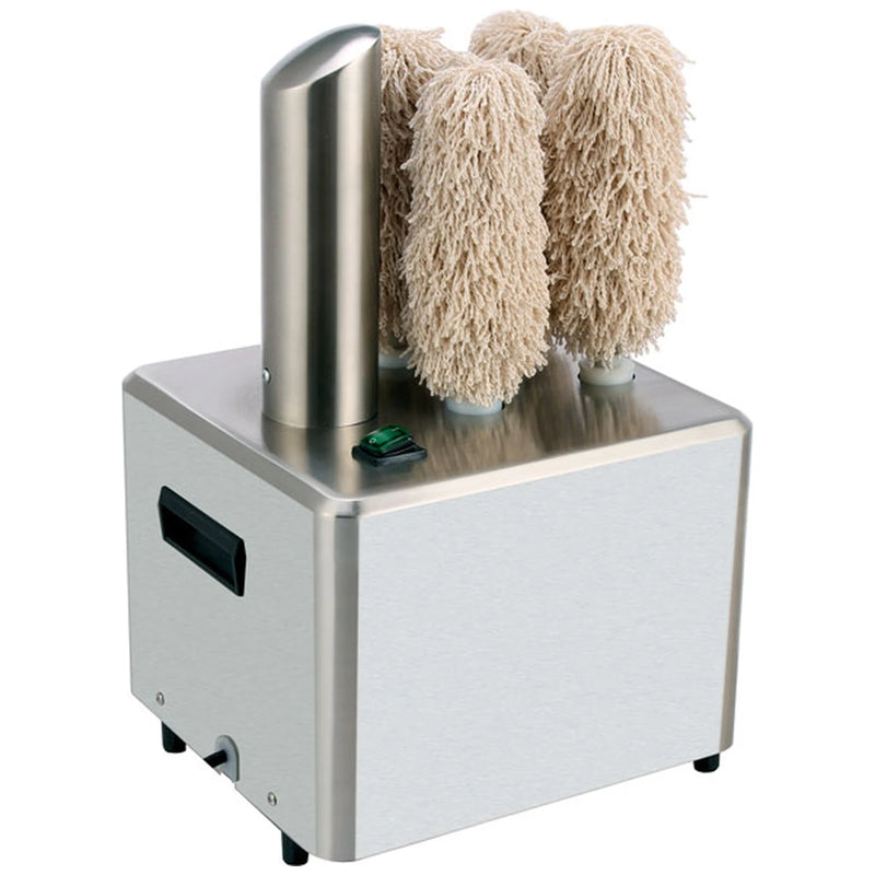 Omcan 44516 stainless steel five-brush commercial glass polisher for bars and restaurants, angled view