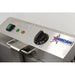 Omcan 44522 electric 120V 25 lb countertop donut fryer, close-up of the power switch, indicator light and dial