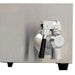 Omcan 44522 electric 120V 25 lb countertop donut fryer, close-up of the stainless steel oil drain valve