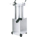 Omcan 45870 hydraulic 65 lb sausage stuffer, 120V, stainless steel cylinder and wheeled base, front view with lever