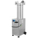 Omcan 45950 hydraulic 26 lb sausage stuffer, 120V, angled left view showing the pressure gauge and knee lever