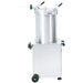 Omcan 45951 hydraulic 95 lb sausage stuffer, 120V, tall stainless steel cylinder on a wheeled base with side lever