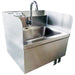 Omcan 46512 stainless steel knee-operated hand sink with side splashes, gooseneck faucet and knee valve paddles
