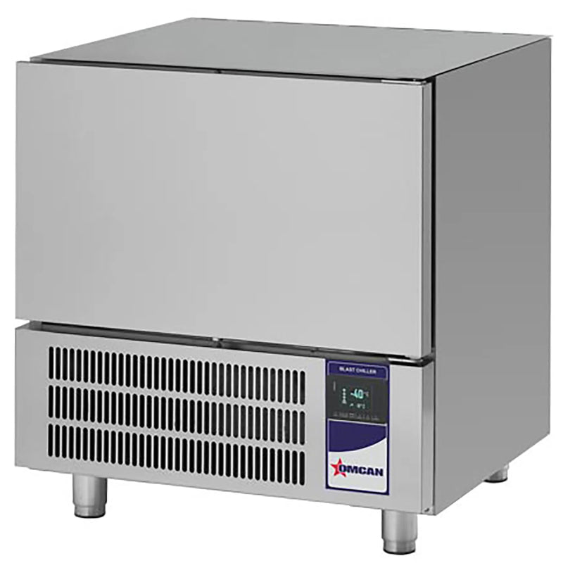 Omcan 46672 220V blast chiller/freezer for 5 full size sheet pans, stainless steel reach-in cabinet on legs