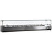 Omcan 46680 refrigerated 79-inch topping rail in stainless steel with long glass sneeze guard, front view