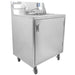 Omcan 46788 portable hand sink with water heater tank and pump, stainless steel cabinet on casters, angled view