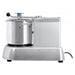 Omcan 47083 9 qt bowl cutter processor, rear side view showing the stainless steel bowl, lid clamp and power cord