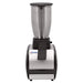 Omcan 47084 ice crusher with tall stainless steel container on black and silver base, front view