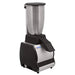 Omcan 47084 ice crusher with stainless steel container on a black and silver base, angled left view