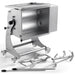 Omcan 47134 heavy duty electric meat mixer with open empty tub and the removable twin mixing paddles shown in front