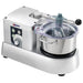 Omcan 47261 4 qt bowl cutter processor with stainless steel bowl, clear lid and grey control panel, angled view
