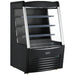 Omcan 47514 black 36-inch grab-and-go open air refrigerated merchandiser with glass sides, 3 shelves and LED lighting, angled view
