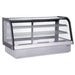 Omcan 47561 countertop 48-inch drop-in refrigerated pastry display case with curved glass, black trim and wire shelves