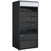 Omcan 48265 black 36-inch grab-and-go open air refrigerated merchandiser with glass sides, 4 shelves and lit canopy, angled view