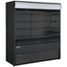 Omcan 48269 black 72-inch grab-and-go open air refrigerated merchandiser with glass sides, 4 shelves and lit canopy, angled view