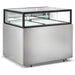 Omcan 48562 48-inch stainless steel flat top refrigerated showcase with LED lighting, empty, angled view