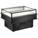Omcan 48571 50-inch black open top island refrigerated display case with glass sides, empty, angled view