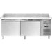 Omcan 48621 80-inch double door refrigerated pizza prep table with granite top and stainless steel cabinet, front view