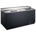 Omcan 50074 commercial 50-inch wide glass chiller in black with stainless steel top and two sliding lids