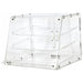 Omcan 80568 3-tray clear acrylic pastry display case, empty, angled view