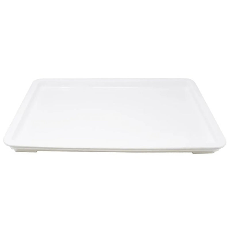 Omcan 80891 polycarbonate pizza dough proofing box cover, flat rectangular lid with raised edge, angled view