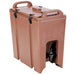 Omcan 80901 insulated 9.4L beverage dispenser in brown plastic with carry handles, latching lid and spigot