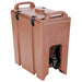 Omcan 80902 insulated 18L beverage dispenser in brown plastic with molded handles, latched lid and front tap