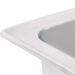 Omcan 80907 stainless steel 6-inch deep spillage pan, close-up of the corner showing the rolled rim and polished finish