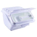 Omcan 80987 2 gallon white shelf ingredient bin with clear lid flipped open showing the scoop inside