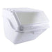 Omcan 80989 10 gallon white ingredient bin with clear hinged sliding lid, angled front view