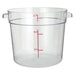 Omcan clear polypropylene round storage container, wide 6 quart size with red litre and quart graduations