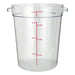 Omcan clear polypropylene round storage container, tall 8 quart size with red graduations and side handles