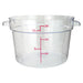 Omcan clear polypropylene round storage container, wide 12 quart size with red litre and quart markings