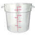 Omcan clear polypropylene round storage container, 18 quart size with red graduations and molded side handles