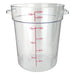 Omcan clear polypropylene round storage container, largest 22 quart size with red litre and quart graduations