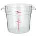 Omcan clear polypropylene round storage container with handles and red graduations to 1 quart, smallest size