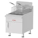 Omcan natural gas/propane 30 lb fryer in stainless steel with two fry baskets, cabinet door and adjustable legs