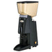 Omcan Santos 44637 automatic coffee grinder, black body and tinted hopper, angled right view showing the side switch