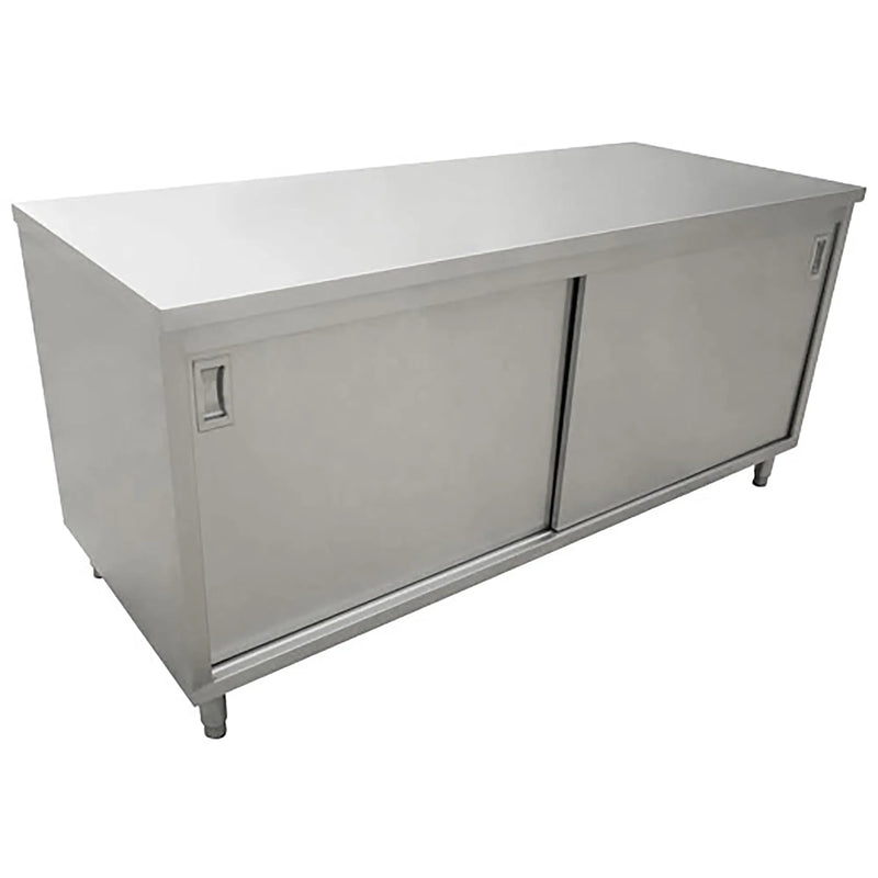 Omcan stainless steel closed dish cabinet with sliding doors and flat work top, option without backsplash