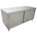 Omcan stainless steel closed dish cabinet with sliding doors and flat work top, option without backsplash
