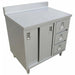 Omcan stainless steel closed dish cabinet with drawers, sliding doors, three drawers and rear backsplash