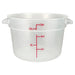 Omcan translucent polypropylene round storage container, wide 12 quart size with red litre and quart markings