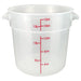 Omcan translucent polypropylene round storage container, 18 quart size with red graduations and side handles