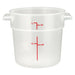 Omcan translucent polypropylene round storage container with handles and red graduations to 1 quart, smallest size