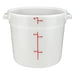 Omcan white polypropylene round storage container, wide 6 quart size with red litre and quart graduations