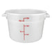 Omcan white polypropylene round storage container, wide 12 quart size with red litre and quart markings