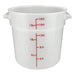 Omcan white polypropylene round storage container, 18 quart size with red graduations and molded side handles