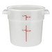 Omcan white polypropylene round storage container with handles and red graduations to 1 quart, smallest size