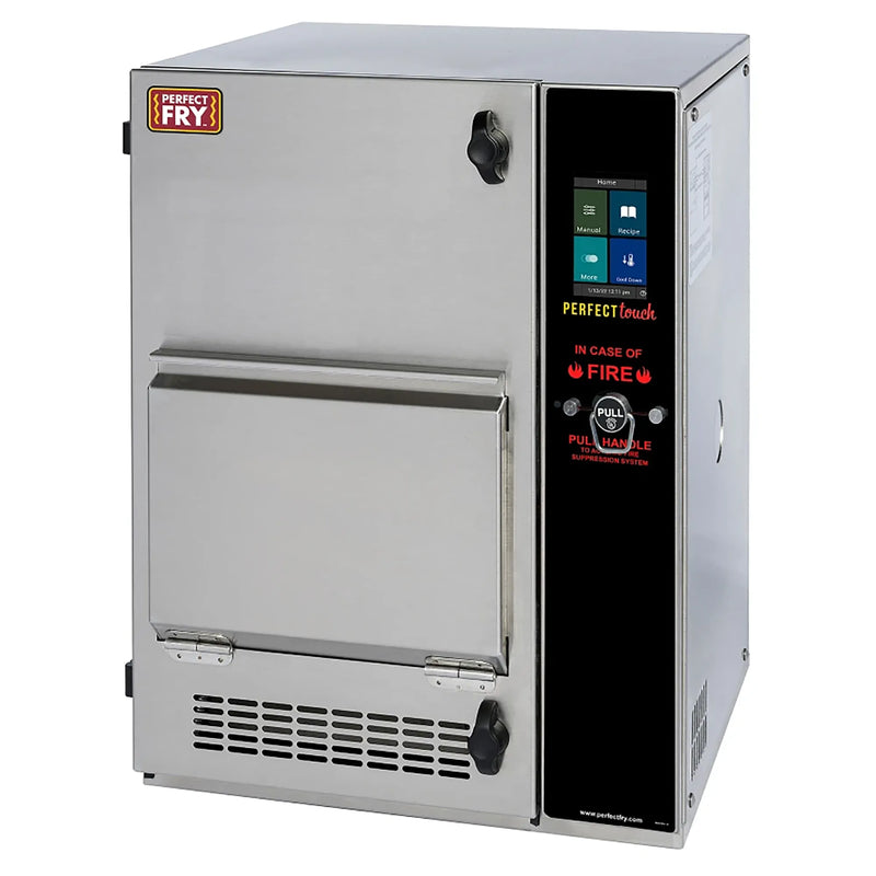 Perfect Fry PFC730 semi-automatic ventless countertop fryer in stainless steel with touchscreen control panel
